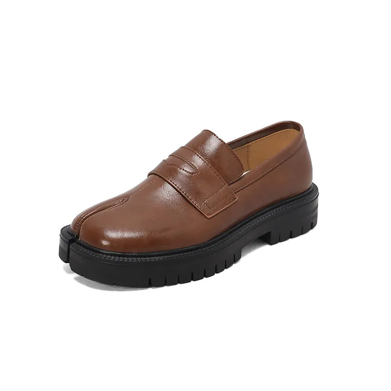 British Split Toe Vintage Loafers – Platform Slip-On
