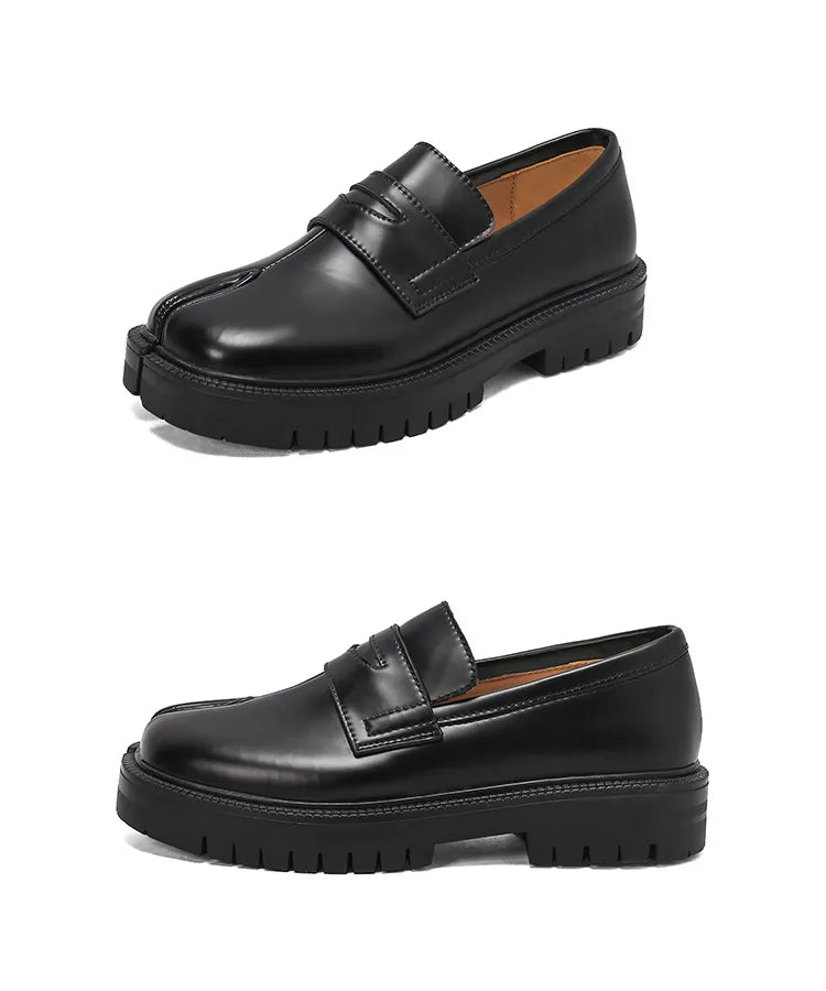 British Split Toe Vintage Loafers – Platform Slip-On