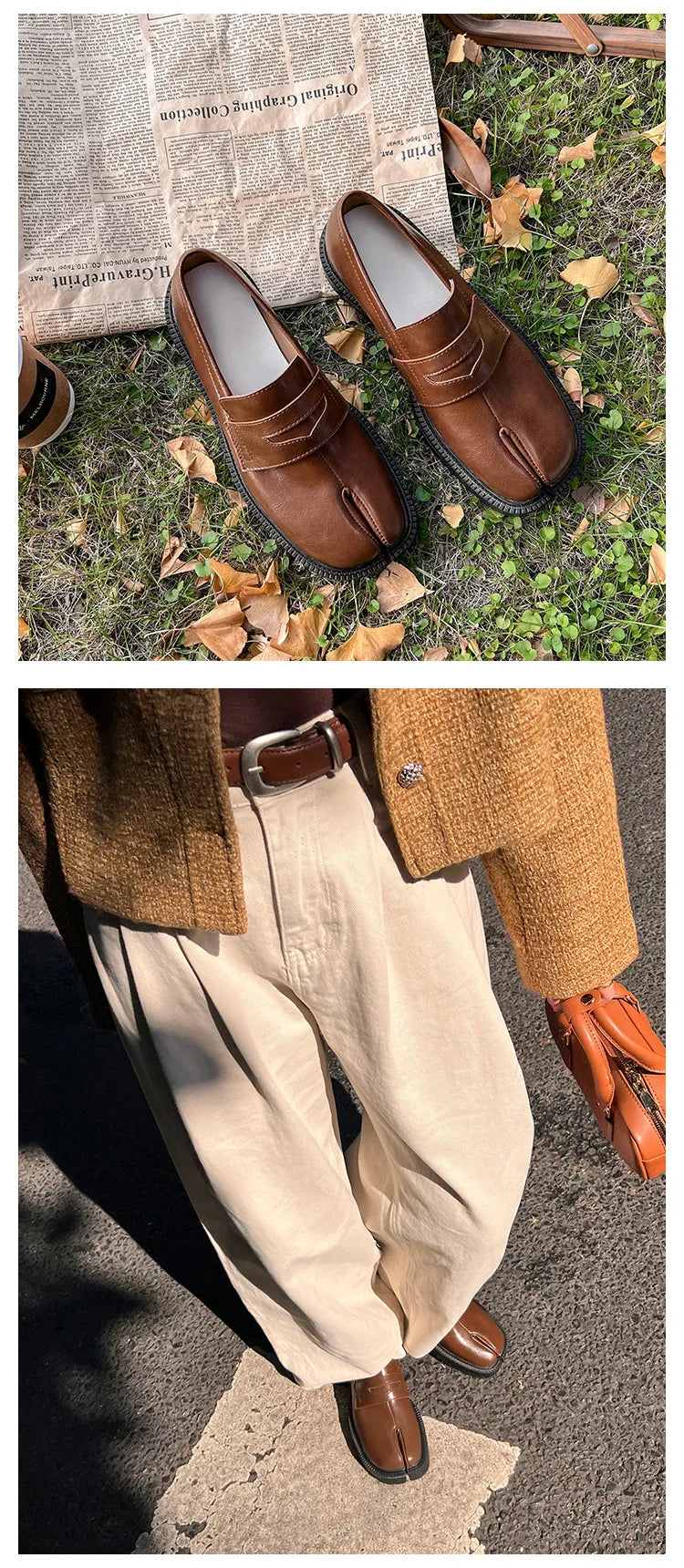 British Split Toe Vintage Loafers – Platform Slip-On